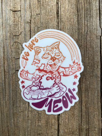 Be Here Meow Cat Yoga Vinyl Sticker